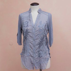Light Blue Embroidered Anthropologie Top size M